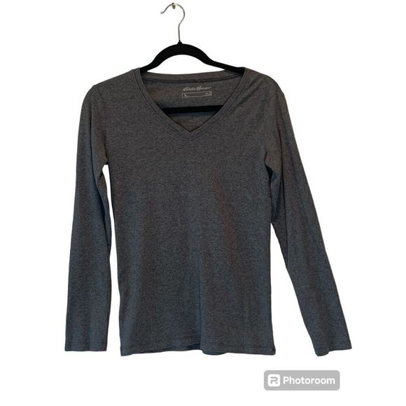 Eddie Bauer Women's Long-Sleeve V-Neck T-Shirt Medium Gray - Picture 1 of 4